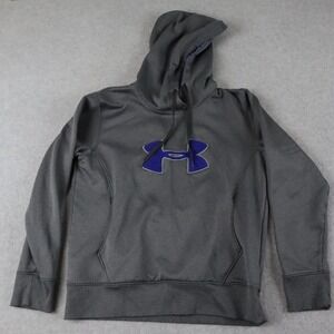 Under Armour Hoodie Womens Medium Coldgear Pullover Fleece Logo Gray Long Sleeve